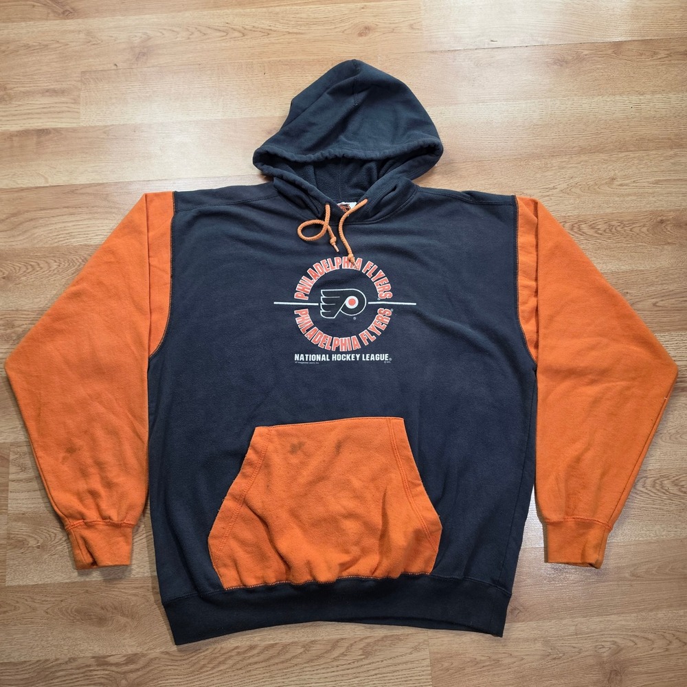 NHL Philadelphia Flyers Hoodie Mens Size M Colorblock Logo Orange Navy Sweat